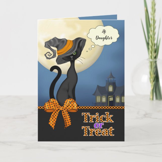 Custom Name/Relation Trick or Treat Black Cat Card (Front)