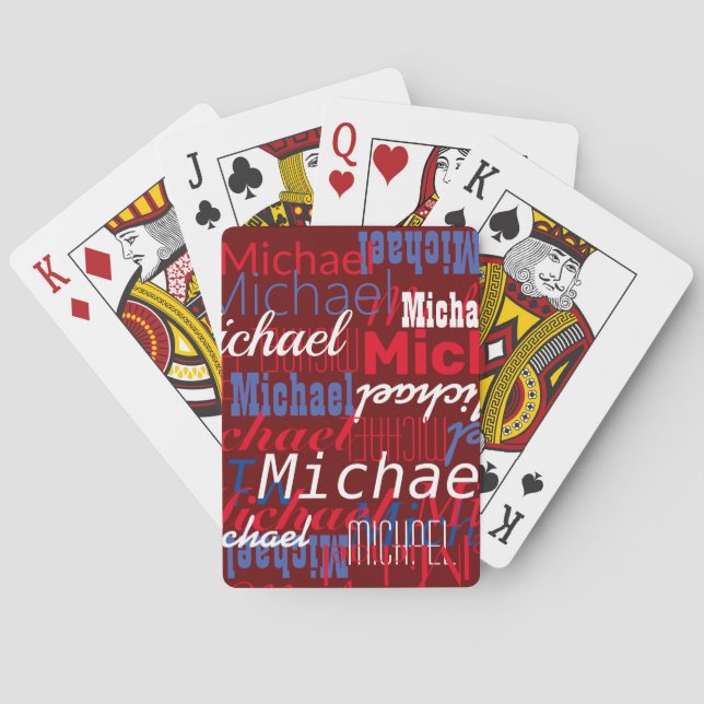 Custom Name Repeated Printed All Over Red Playing Cards (Back)