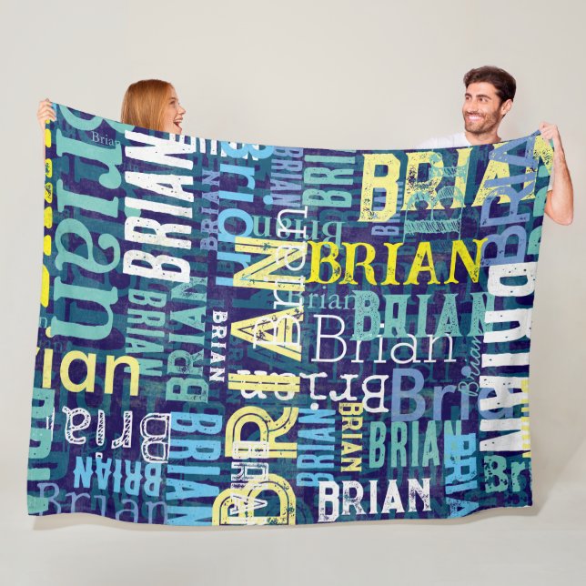 Custom Name Repeated Retro Cool Typography Fleece Blanket (In Situ)