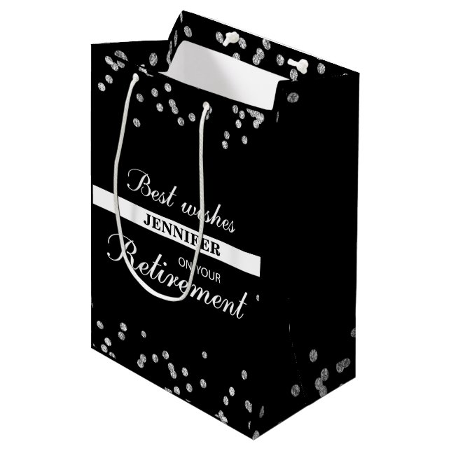 Custom Name, Retirement Congratulations Black Medium Gift Bag (Front Angled)