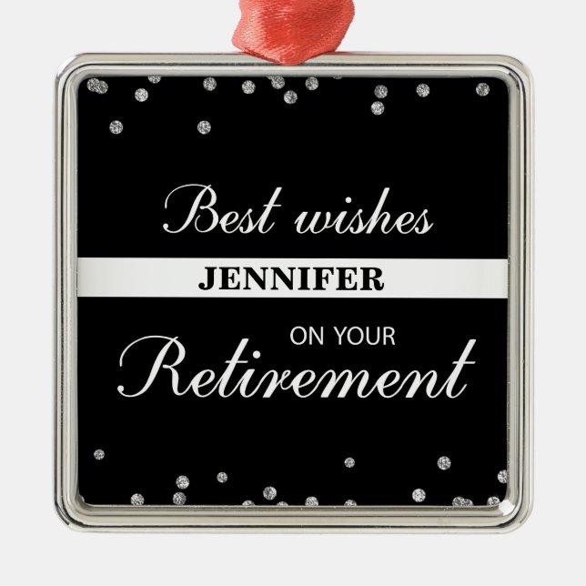 Custom Name, Retirement Congratulations Black Metal Tree Decoration (Front)