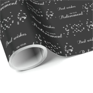 Custom Name, Retirement Congratulations Black Wrapping Paper