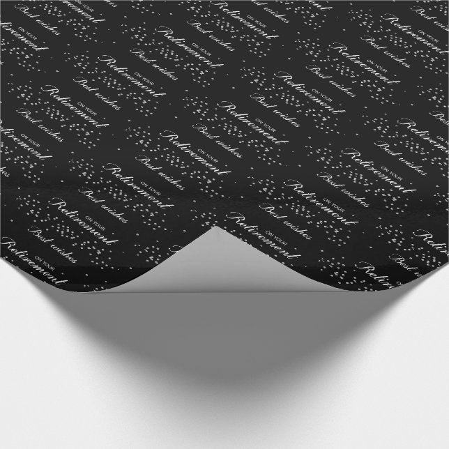 Custom Name, Retirement Congratulations Black Wrapping Paper (Corner)