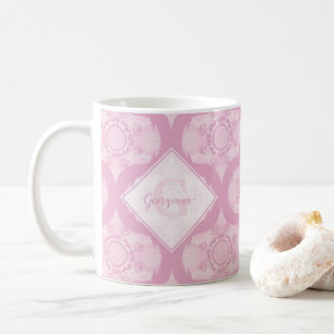 Custom Name Retro 1970s Preppy In Pink Mandala Coffee Mug
