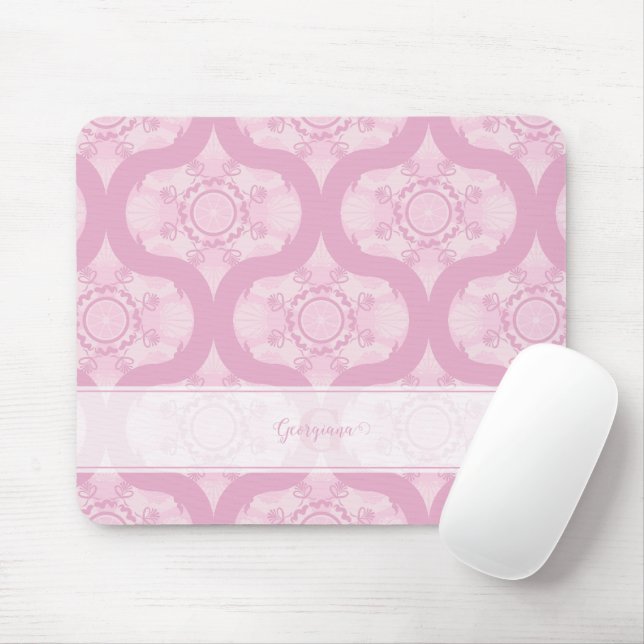 Custom Name Retro 1970s Preppy In Pink Mandala Mouse Mat (With Mouse)