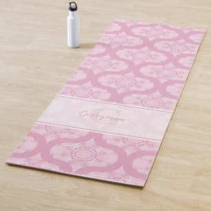 Custom Name Retro 1970s Preppy In Pink Mandala Yoga Mat