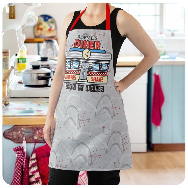 Custom NAME Retro 50s Diner Sign Fifties Atomic Apron (Creator Uploaded)