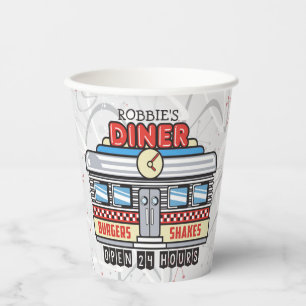 Custom NAME Retro 50s Diner Sign Fifties Atomic Paper Cups
