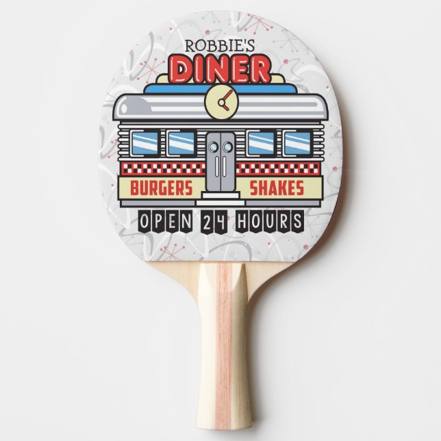 Custom NAME Retro 50s Diner Sign Fifties Atomic Ping Pong Paddle (Front)