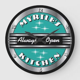 Custom Name Retro '50s Kitchen Diner Clock - Aqua