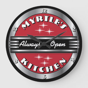 Custom Name Retro '50s Kitchen Diner Clock - red