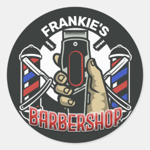 Custom NAME Retro Barber Shop Pole Barbershop Classic Round Sticker