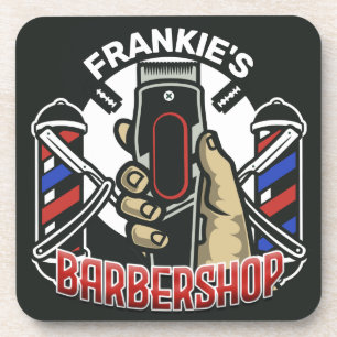 Custom NAME Retro Barber Shop Pole Barbershop Coaster