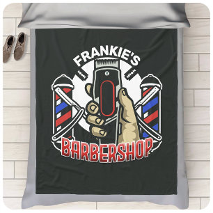 Custom NAME Retro Barber Shop Pole Barbershop Fleece Blanket