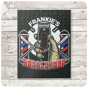 Custom NAME Retro Barber Shop Pole Barbershop Jigsaw Puzzle