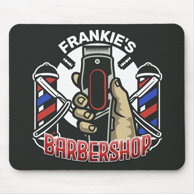 Custom NAME Retro Barber Shop Pole Barbershop Mouse Mat (Front)