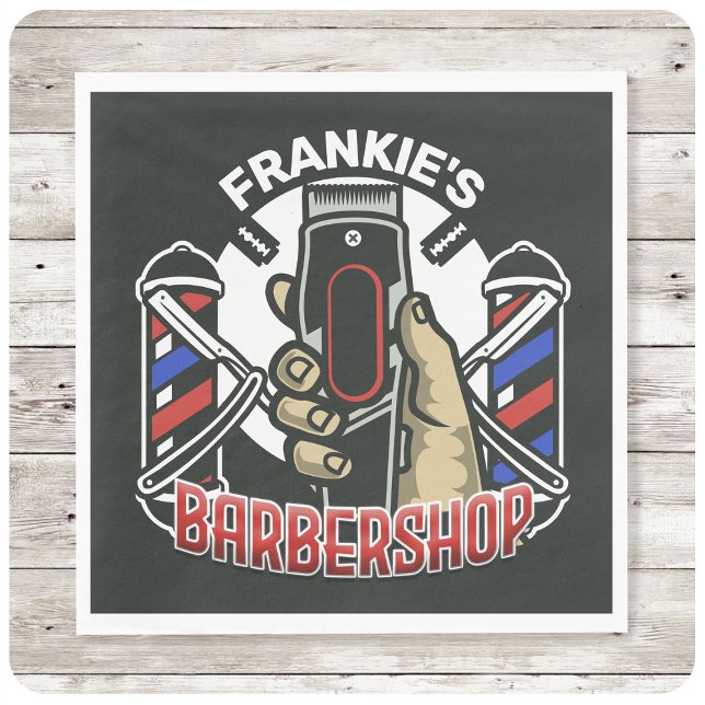 Custom NAME Retro Barber Shop Pole Barbershop Napkin (Creator Uploaded)