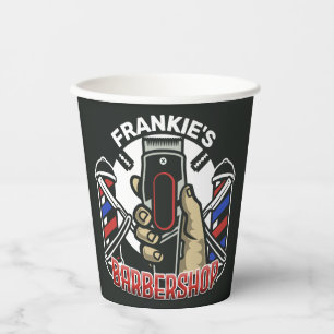 Custom NAME Retro Barber Shop Pole Barbershop Paper Cups