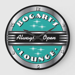 Custom Name Retro Cocktail Lounge Wall Clock- Aqua Large Clock