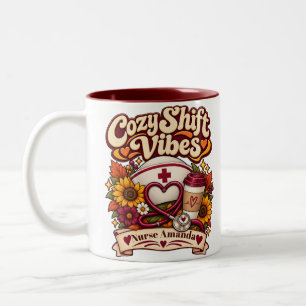 Custom Name Retro Cosy Nurse Life Coffee Two-Tone Coffee Mug
