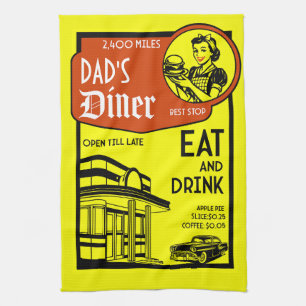 Custom Name Retro Diner American Tea Towel