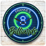 Custom NAME Retro Faux Neon 8 Ball Billiards Pool Large Clock<br><div class="desc">Custom NAME Retro Faux Neon 8 Ball Billiards Pool Design - Customise with your Name or Custom Text!</div>
