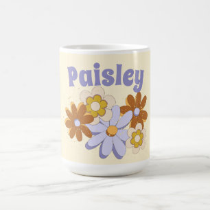 Custom Name Retro Floral Flower Boho 70s Vintage Coffee Mug