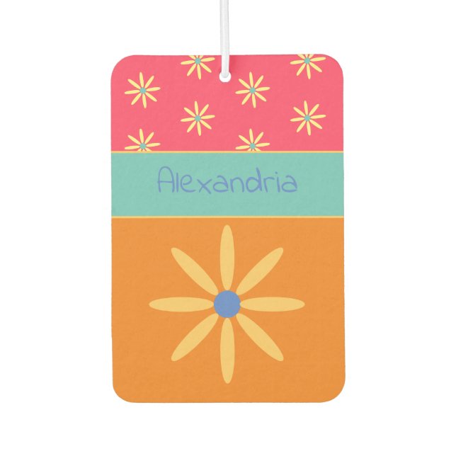 Custom Name Retro Flower Car Air Freshener (Front)