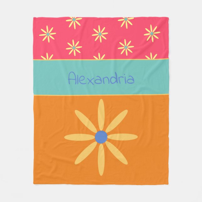 Custom Name Retro Flower Fleece Blanket (Front)