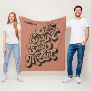Custom Name Retro "Free Spirit" Fleece Blanket