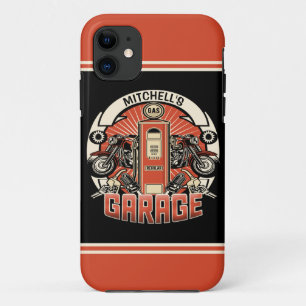Custom NAME Retro Gas Pump Motorcycle Biker Garage iPhone 11 Case