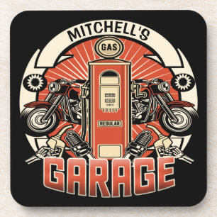 Custom NAME Retro Gas Pump Motorcycle Biker Garage Coaster