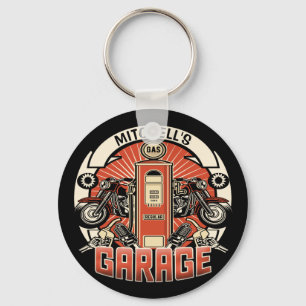 Custom NAME Retro Gas Pump Motorcycle Biker Garage Key Ring