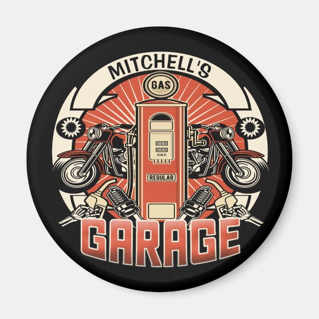 Custom NAME Retro Gas Pump Motorcycle Biker Garage Magnet (Front)