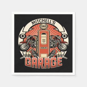 Custom NAME Retro Gas Pump Motorcycle Biker Garage Napkin