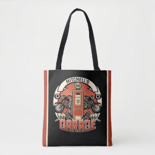 Custom NAME Retro Gas Pump Motorcycle Biker Garage Tote Bag