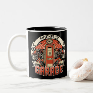 Custom NAME Retro Gas Pump Motorcycle Biker Garage Two-Tone Coffee Mug