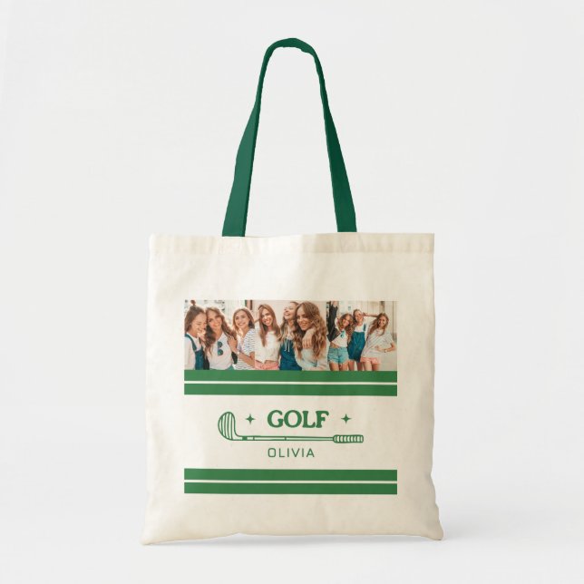 Custom Name Retro Green golf lover photo Tote Bag (Front)