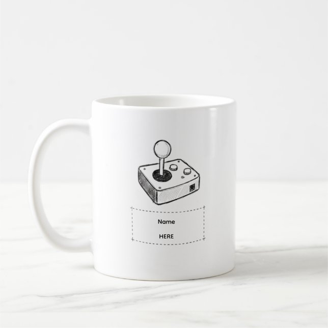 Custom Name Retro Joystick Gamer Sketch Coffee Mug (Left)