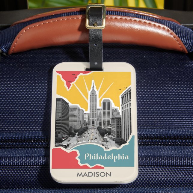 Custom Name Retro Philadelphia Luggage Tag (Front Insitu 2)