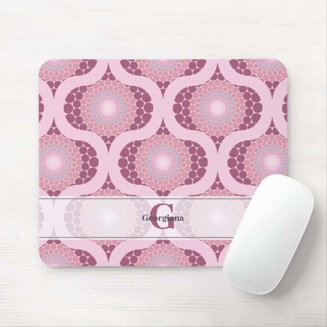 Custom Name Retro Radiant Dusky Rose Dot Mandala Mouse Mat (With Mouse)