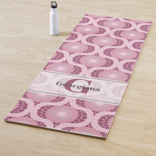 Custom Name Retro Radiant Dusky Rose Dot Mandala Yoga Mat (In Situ)