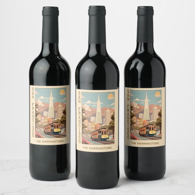 Custom Name Retro San Francisco Wine Label (Bottles)