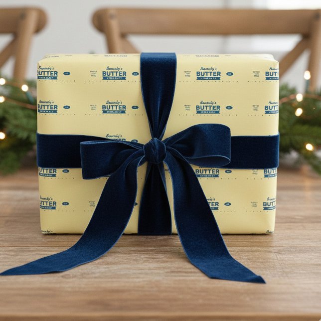 Custom Name Retro Stick of Butter Funny Foodie Wrapping Paper (Funny personalized Stick of butter wrapping paper for your favorite baker, chef, or butter fan.)