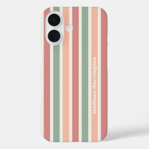 Custom Name Retro Stripes Pattern iPhone 16 Case