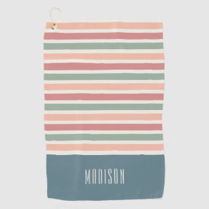 Custom Name Retro Stripes Pattern Golf Towel