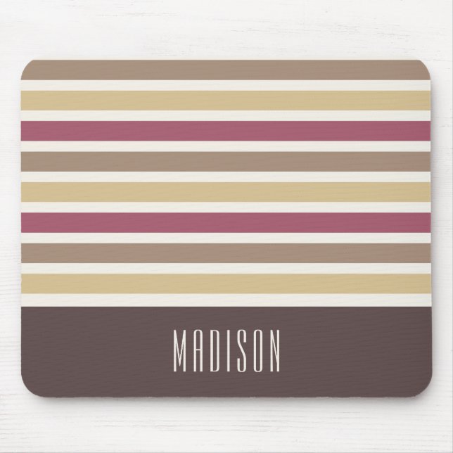 Custom Name Retro Stripes Pattern Mouse Mat (Front)