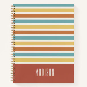 Custom Name Retro Stripes Pattern Notebook