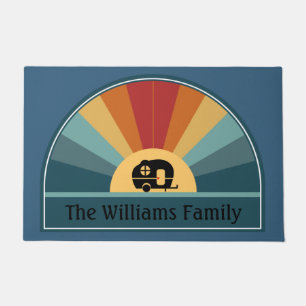 Custom Name Retro Sunrise Camper in Dusky Tones Doormat