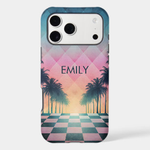 Custom Name Retro Synthwave Sunset Palm Trees